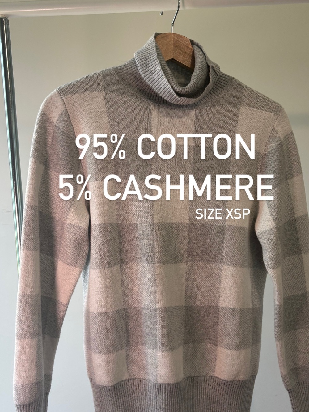 L.L. Bean Turtleneck Sweater Pink/Gray Plaid | cotton & cashmere